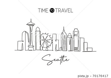 One continuous line drawing of Seattle city skyline, United States 70176417