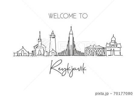 One single line drawing of Reykjavik city skyline, Iceland 70177080
