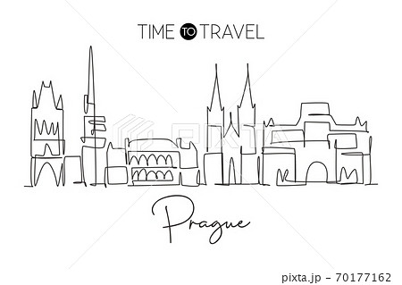 One single line drawing of Prague city skyline, Czech Republic One single line drawing of Prague city skyline, Czech Republic 70177162