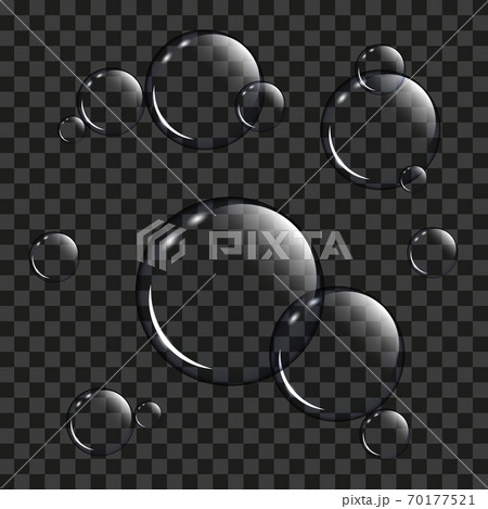 transparent soap bubbles isolated on blackのイラスト素材 [70177521 
