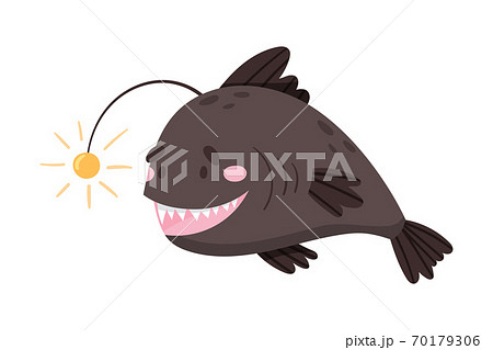 Anglerfish as Sea Animal Floating Underwater Vector Illustration 70179306