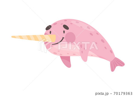 Narwhal with Long Tusk as Sea Animal Floating Underwater Vector Illustration 70179363