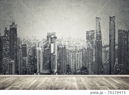 City design on wall 70179473