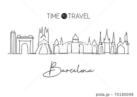 Single continuous line drawing of Barcelona city skyline, Spain Single continuous line drawing of Barcelona city skyline, Spain 70180098