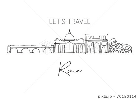 Single continuous line drawing of Rome city skyline Italy Single continuous line drawing of Rome city skyline Italy 70180114