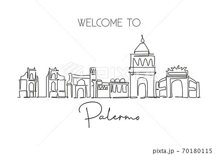 One continuous line drawing Palermo city skyline, Italy One continuous line drawing Palermo city skyline, Italy 70180115
