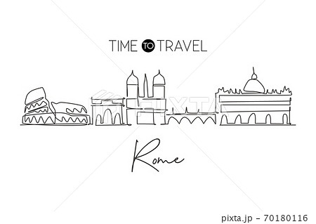 One continuous line drawing of Rome city skyline, Italy One continuous line drawing of Rome city skyline, Italy 70180116