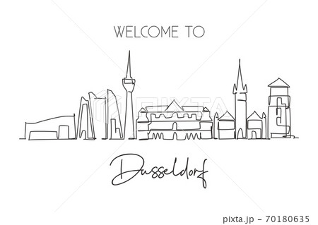 One single line drawing of Dusseldorf city skyline, Germany 70180635