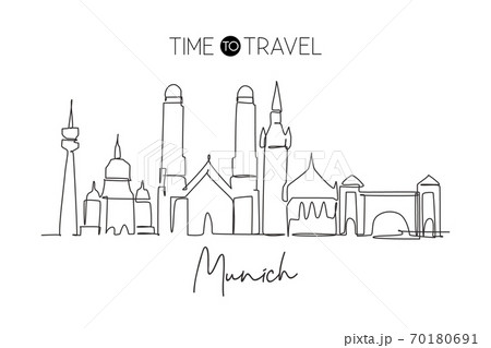 Single continuous line drawing of Munich city skyline 70180691