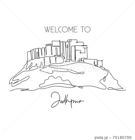 Single continuous line drawing Mehrangarh Fort landmark Single continuous line drawing Mehrangarh Fort landmark 70180700