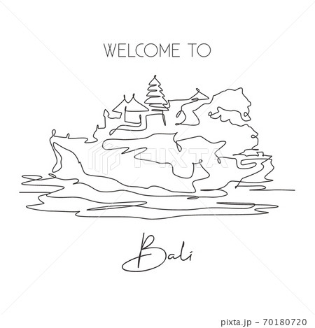 One single line drawing of Tanah Lot landmark. World famous natural hill in Bali, Indonesia 70180720
