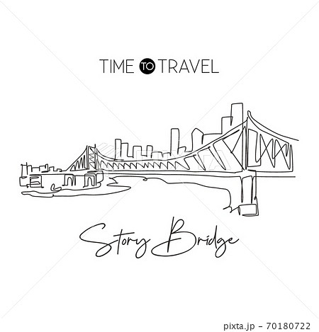 One single line drawing Story Bridge landmark. World famous iconic in Brisbane One single line drawing Story Bridge landmark. World famous iconic in Brisbane 70180722
