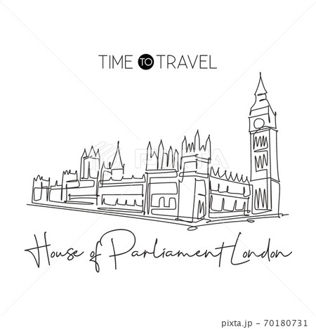 Single continuous line drawing house parliament London landmark 70180731