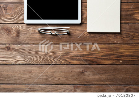 Top view of well organized home office workplace Top view of well organized home office workplace 70180807