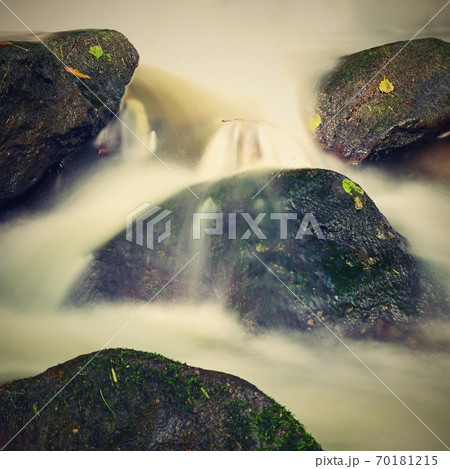 Beautiful landscape with nature and river with stones in the forest. Beautiful landscape with nature and river with stones in the forest. 70181215