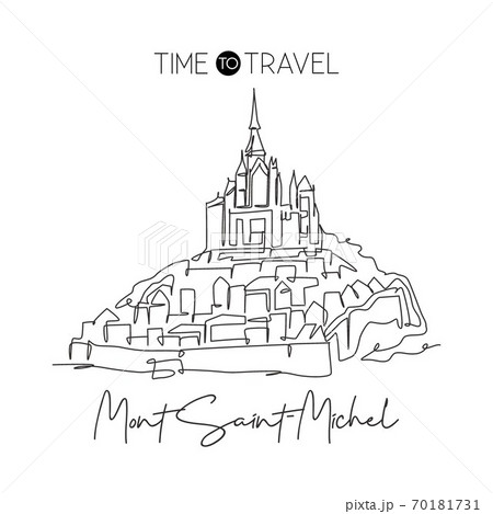 One continuous line drawing Le Mont Saint Michel landmark. World iconic place in Normandy, France One continuous line drawing Le Mont Saint Michel landmark. World iconic place in Normandy, France 70181731