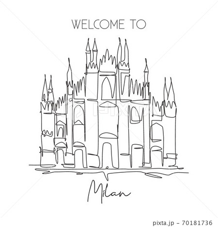 One single line drawing Duomo di Milano landmark. World famous place in Milan, Italy 70181736