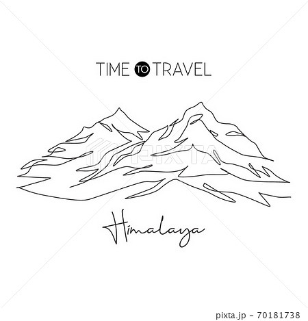 Single continuous line drawing Himalayan Mount Everest landmark. Beautiful famous place in Nepal 70181738