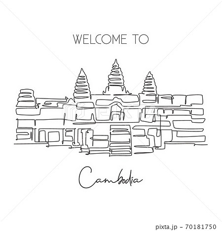 One continuous line drawing Angkor Wat Temples landmark. Iconic place in Siem Reap, Cambodia One continuous line drawing Angkor Wat Temples landmark. Iconic place in Siem Reap, Cambodia 70181750