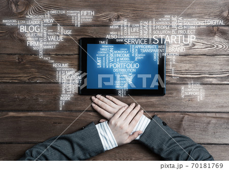 Concept of international business or connection with woman using tablet gadget 70181769