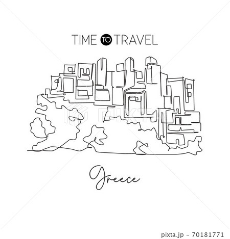 Single continuous line drawing old Areopoli Greek Village landmark Single continuous line drawing old Areopoli Greek Village landmark 70181771