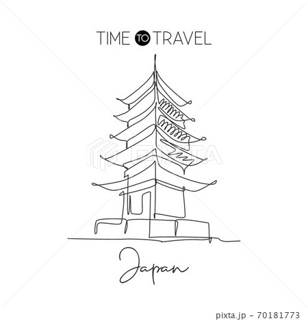 One continuous line drawing Chureito Pagoda landmark. World iconic place in Fujiyoshida, Japan One continuous line drawing Chureito Pagoda landmark. World iconic place in Fujiyoshida, Japan 70181773