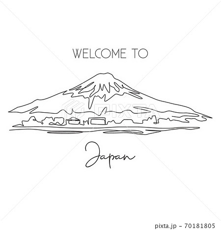 Single continuous line drawing Mount Fuji scenery landmark. Beautiful place in Honshu, Japan 70181805