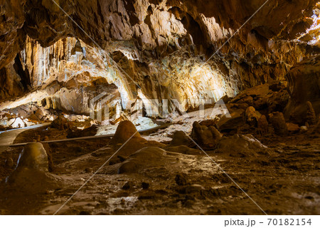 Illuminated picturesque karst rock formations in Balcarka Cave, Moravian Karst, Czech: Moravsky Kras, Czech Republic Illuminated picturesque karst rock formations in Balcarka Cave, Moravian Karst, Czech: Moravsky Kras, Czech Republic 70182154