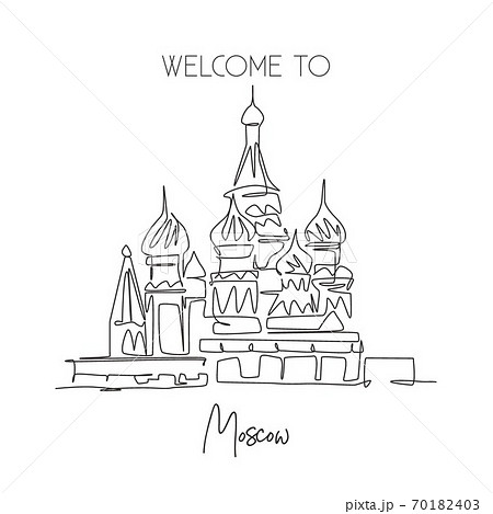 One single line drawing St. Basils landmark. World iconic place in Moscow, Russia One single line drawing St. Basils landmark. World iconic place in Moscow, Russia 70182403