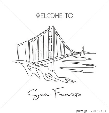 One single line drawing Golden Gate Bridge landmark. Iconic place in San Francisco, USA 70182424
