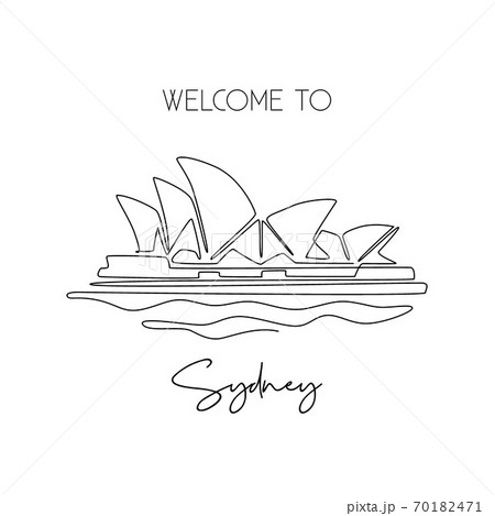 Single one line drawing Opera House. Iconic multi venue performing art in Sydney Single one line drawing Opera House. Iconic multi venue performing art in Sydney 70182471
