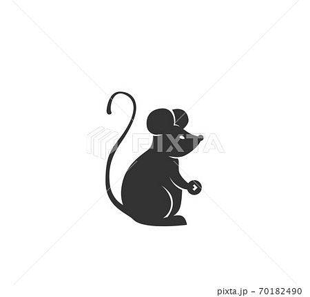 Rat silhouette vector illustration. Black and white cute mouse logo in simple cartoon flat style. Isolated on white background Rat silhouette vector illustration. Black and white cute mouse logo in simple cartoon flat style. Isolated on white background 70182490