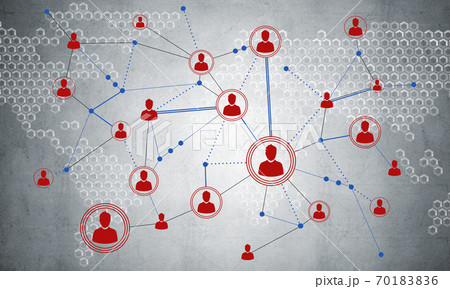 Lines and dots as networking idea drawn on cement background Lines and dots as networking idea drawn on cement background 70183836