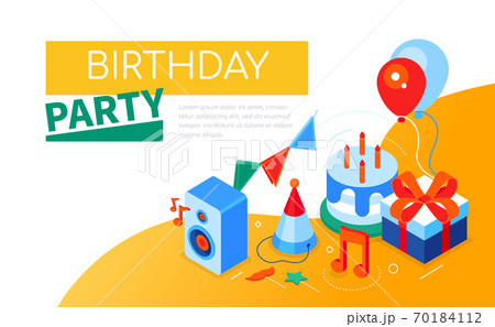 Birthday party - modern colorful isometric web banner 70184112
