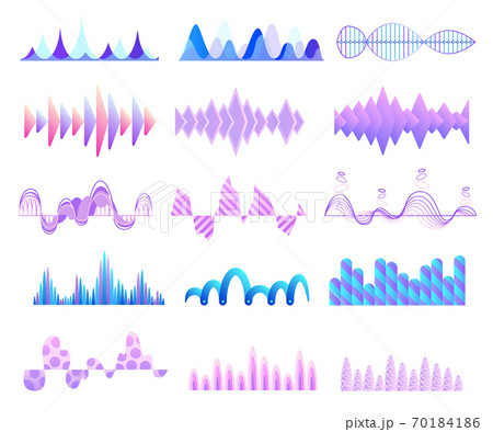 Sound waves set, audio digital equalizer technology, musical pulse vector Illustrations on a white background. Voice line waveform, volume level symbol 70184186