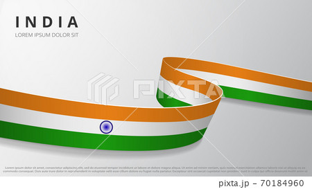 Flag of India. Realistic wavy ribbon with Indian flag colors. Graphic and web design template. National symbol. Independence day poster. Abstract background. Vector illustration. 70184960