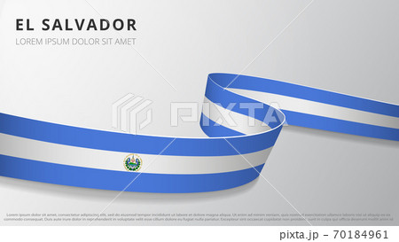 Flag of El Salvador. Realistic wavy ribbon with Salvadoran flag colors. Graphic and web design template. National symbol. Independence day poster. Abstract background. Vector illustration. 70184961