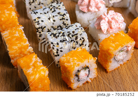 sushi rolls Japanese cuisine close-up. selective focus sushi rolls Japanese cuisine close-up. selective focus 70185252