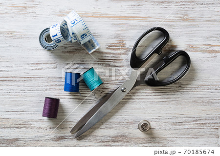 Sewing kit on table Sewing kit on table 70185674