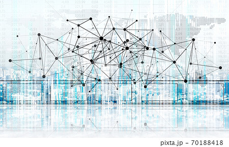 Concept of global communication and networking with world map over cityscape Concept of global communication and networking with world map over cityscape 70188418