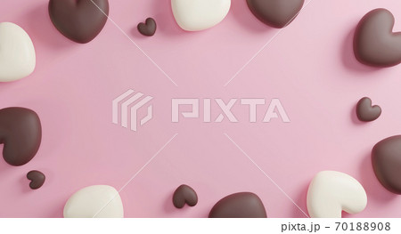 Chocolate hearts on pink paper background with copy space 3d render Chocolate hearts on pink paper background with copy space 3d render 70188908