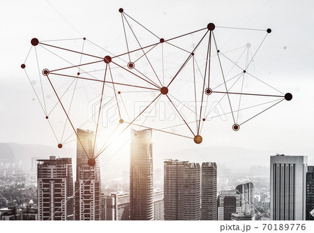 Modern city and social net as concept for global networking 70189776
