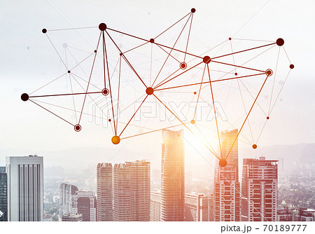 Modern city and social net as concept for global networking 70189777