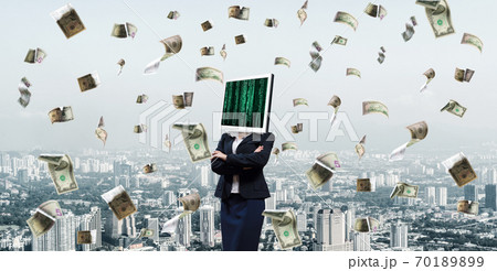 Business woman with monitor instead of head. 70189899