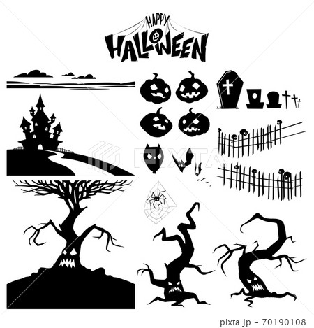 Set of silhouettes of characters and objects for halloween Set of silhouettes of characters and objects for halloween 70190108