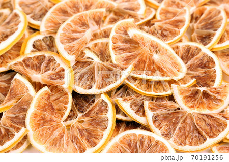 the dried lemon slices closeup the dried lemon slices closeup 70191256
