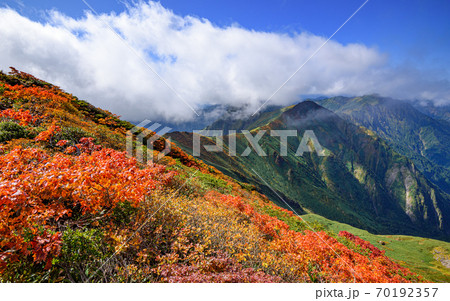 （群馬県）谷川岳の紅葉と主脈稜線 70192357