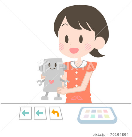 ロボットプログラミングをする女の子 70194894