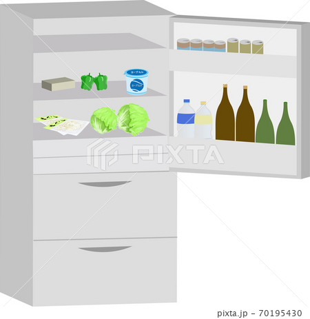 シンプルな扉を開いた冷蔵庫のイラストのイラスト素材
