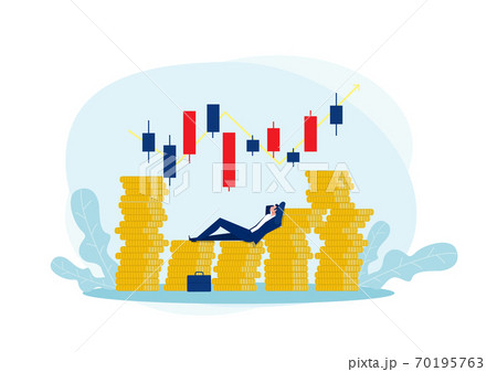 Millionaire Businessman rich money With market stock trade Vector Illustration. 70195763